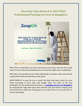 Painting Services in Bangalore - Zoopgo short article