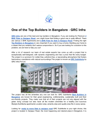 One of the Top Builders in Bangalore - GRC Infra