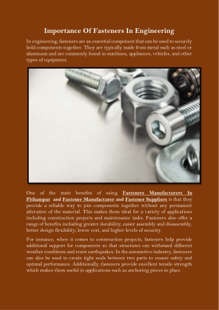 Importance Of Fasteners In Engineering