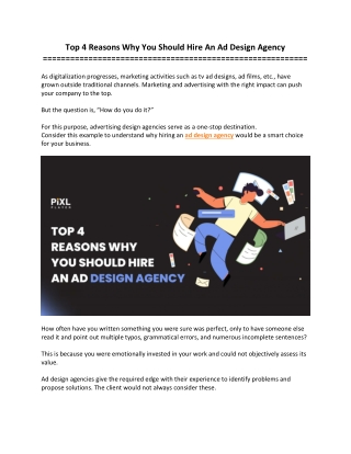 Top 4 Reasons Why You Should Hire An Ad Design Agency