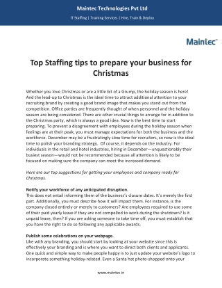Top Staffing tips to prepare your business for Christmas | Maintec