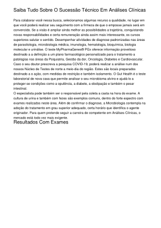 Saiba Tudo Sobre O Sucessão Técnico Em Análises Clínicas