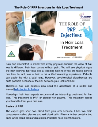 The Role Of PRP Injections In Hair Loss Treatment