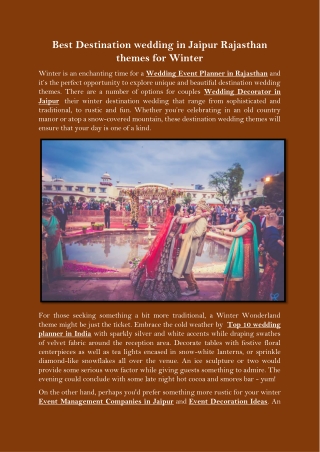 Best Destination wedding in Jaipur Rajasthan themes for Winter