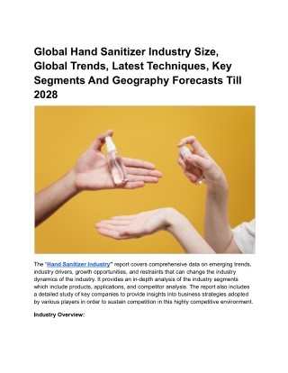 Global Hand Sanitizer Industry Size, Global Trend And Latest Techniques .