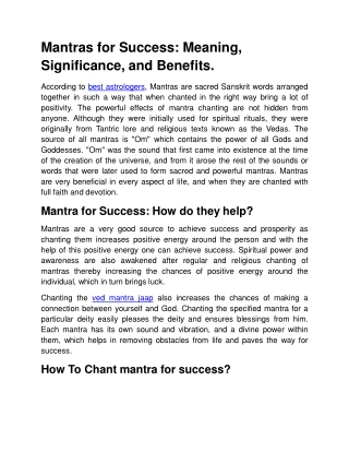 Mantras for Success: Meaning, Significance, and Benefits.