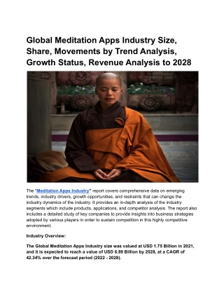 Global Meditation Apps Industry Size, Share, Movement by Trend Analysis & Growth