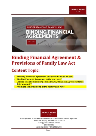 Binding Financial Agreement & Provisions of Family Law Act