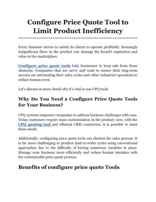 Configure Price Quote Tool to Limit Product Inefficiency