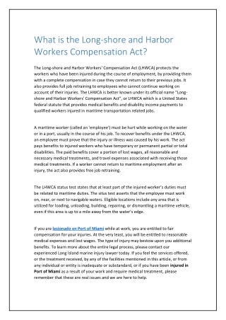 What is the Long-shore and Harbor Workers Compensation Act