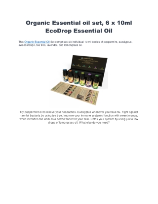 Organic Essential oil set, 6 x 10ml - EcoDrop Essential Oil