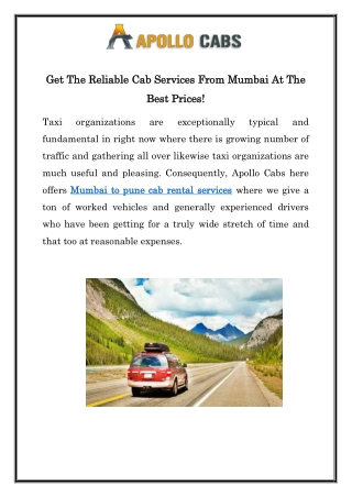 Get The Reliable Cab Services From Mumbai At The Best Prices