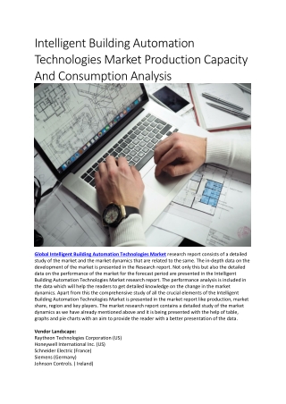 Intelligent Building Automation Technologies Market Production Capacity And Consumption Analysis