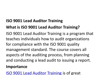 ISO 9001 Lead Auditor Training