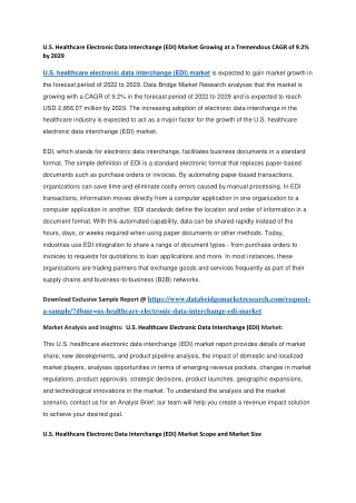 U.S. Healthcare Electronic Data Interchange (EDI) Market Growing at a Tremendous CAGR of 9.2 by 2029