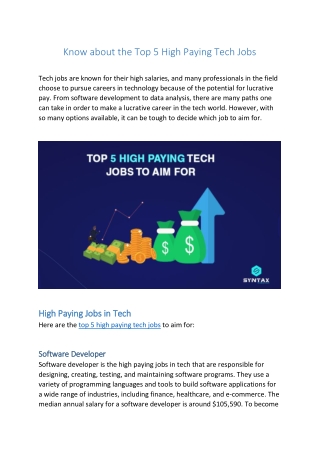 Know about the Top 5 High Paying Tech Jobs