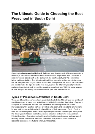 The Ultimate Guide to Choosing the Best Preschool in South Delhi