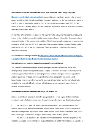 Mexico Hemorrhoids Treatment Market Share, Size, Demand & SWOT Analysis by 2029