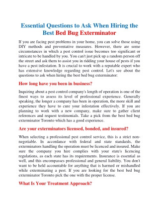 Essential questions to ask when hiring the best bed bug exterminator