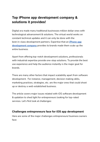 Top iPhone app development company & solutions it provides