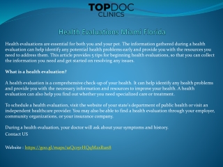 Health Evaluations Miami Florida