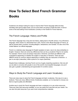 How To Select Best French Grammar Books