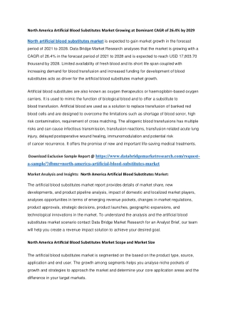 North America Artificial Blood Substitutes Market Growing at Dominant CAGR of 26.4 by 2029