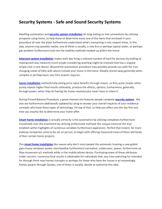 Security Systems - Safe and Sound Security Systems