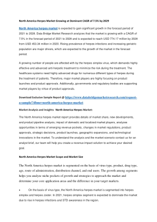 North America Herpes Market Growing at Dominant CAGR of 7.5 by 2029