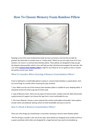How To Choose Memory Foam Bamboo Pillow