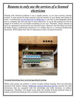 Reasons to only use the services of a licensed electrician