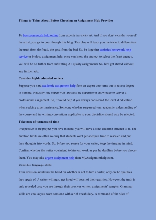 Things to Think About Before Choosing an Assignment Help Provider