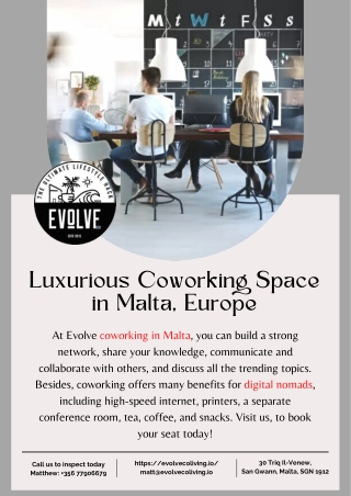 Luxurious Coworking Space in Malta, Europe