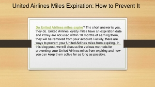 United Airlines Miles Expiration How to Prevent It