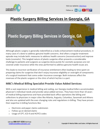 Plastic Surgery Billing Services in Georgia, GA