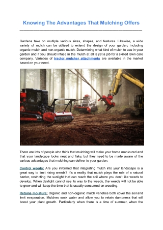 Knowing The Advantages That Mulching Offers