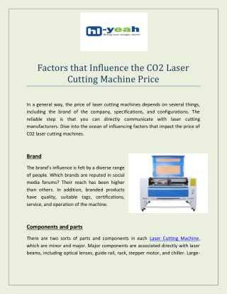 Factors that Influence the CO2 Laser Cutting Machine Price