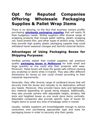 Opt for Reputed Companies Offering Wholesale Packaging Supplies & Pallet Wrap Items