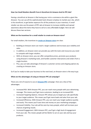 How Can Small Retailers Benefit From A Storefront At Amazon And Its PPC Ads