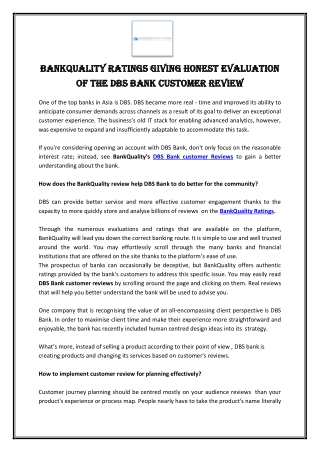 BankQuality Ratings giving honest evaluation of the DBS Bank Customer Review