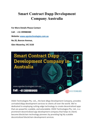 Smart Contract Dapp Development Company Australia