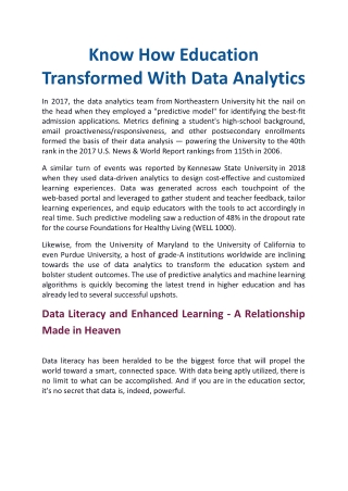 Know How Education Transformed With Data Analytics