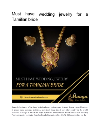 Must have wedding jewelry for a Tamilian bride