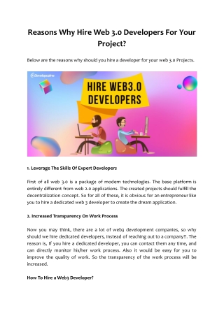 Reasons Why Hire Web 3.0 Developers For Your Project_