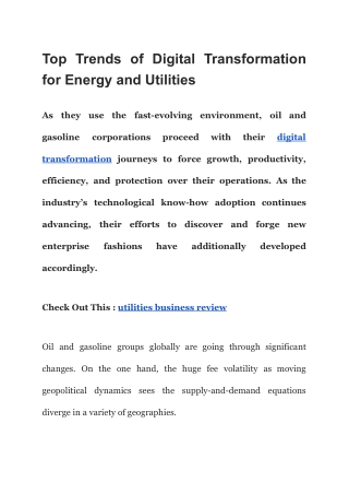 Top Trends of Digital Transformation for Energy and Utilities