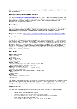 Dairy Processing Equipment Market Industry Analysis and Forecast (2022-2029)