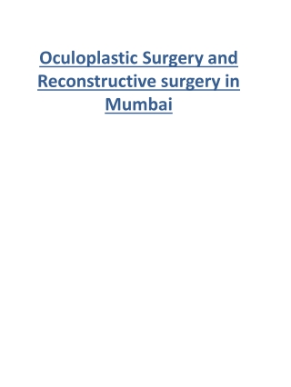 Oculoplastic Surgery and Reconstructive surgery in Mumbai