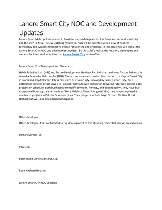 Lahore Smart City NOC and Development Updates