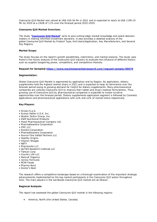 Coenzyme Q10 Market assessment, leading and forecast 2027