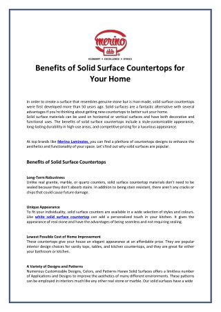 Benefits of Solid Surface Countertops for Your Home